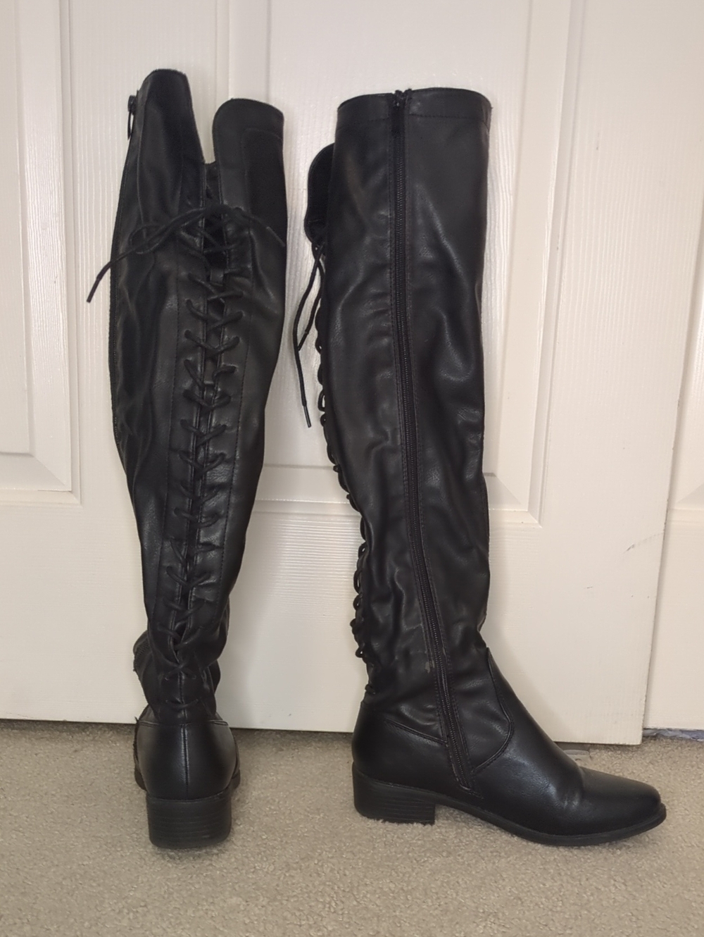 Women's Black Lace-Up Tall Riding Boots